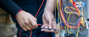 HVAC Technician working on the electrical wiring of an HVAC unit